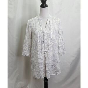 Malvin I Love Linen White and Purple Floral Linen Tunic Size Small